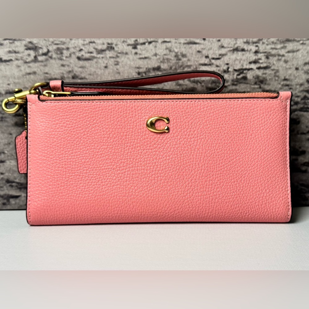 EUC Coach Polished Pebble Leather Double Zip Wallet Bubblegum Pink CC553